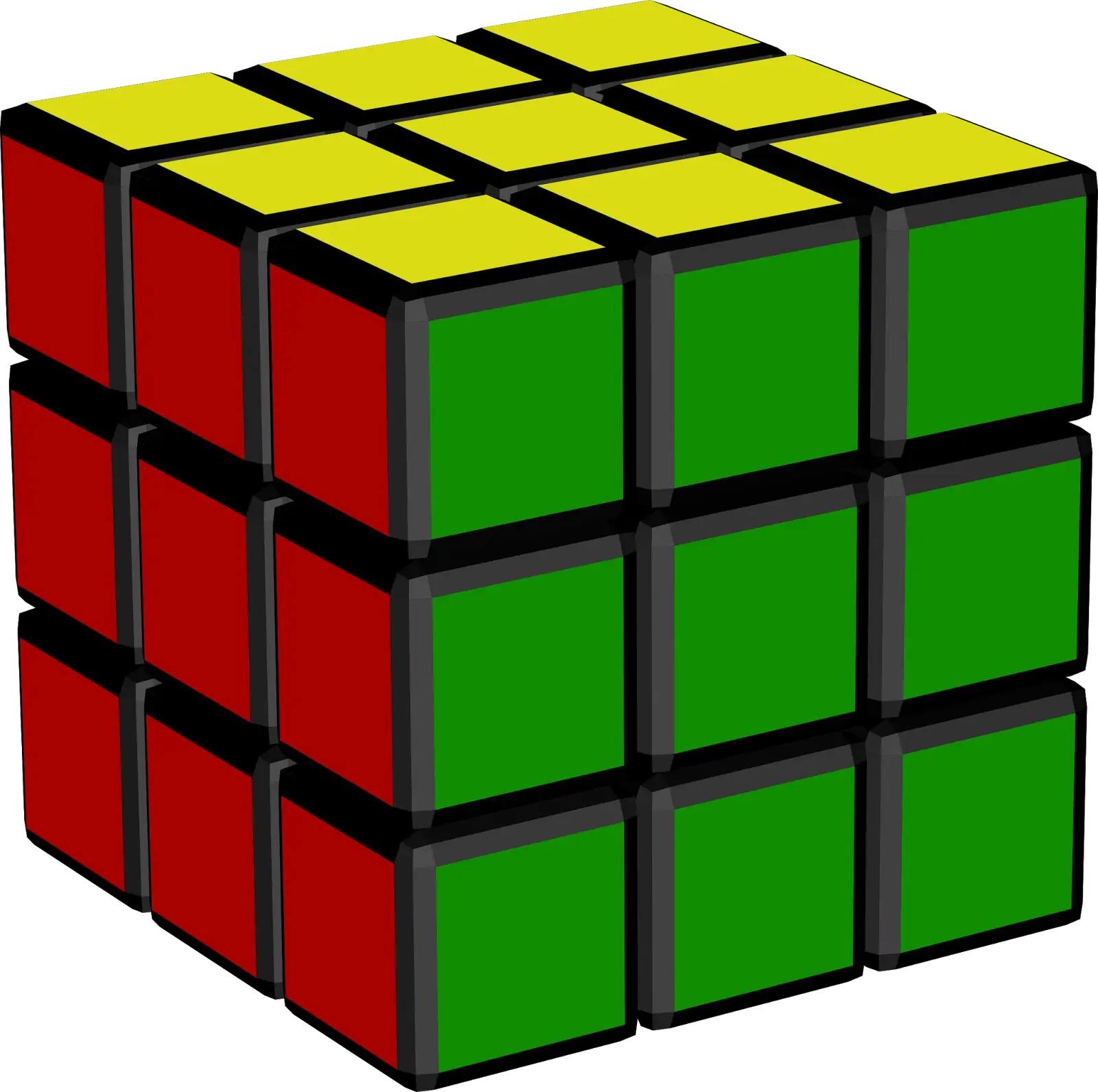 Rubik's Cube with Solved Green, Red and Yellow Sides