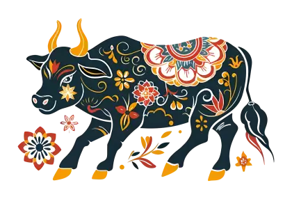 Floral Decorated Bull Illustration
