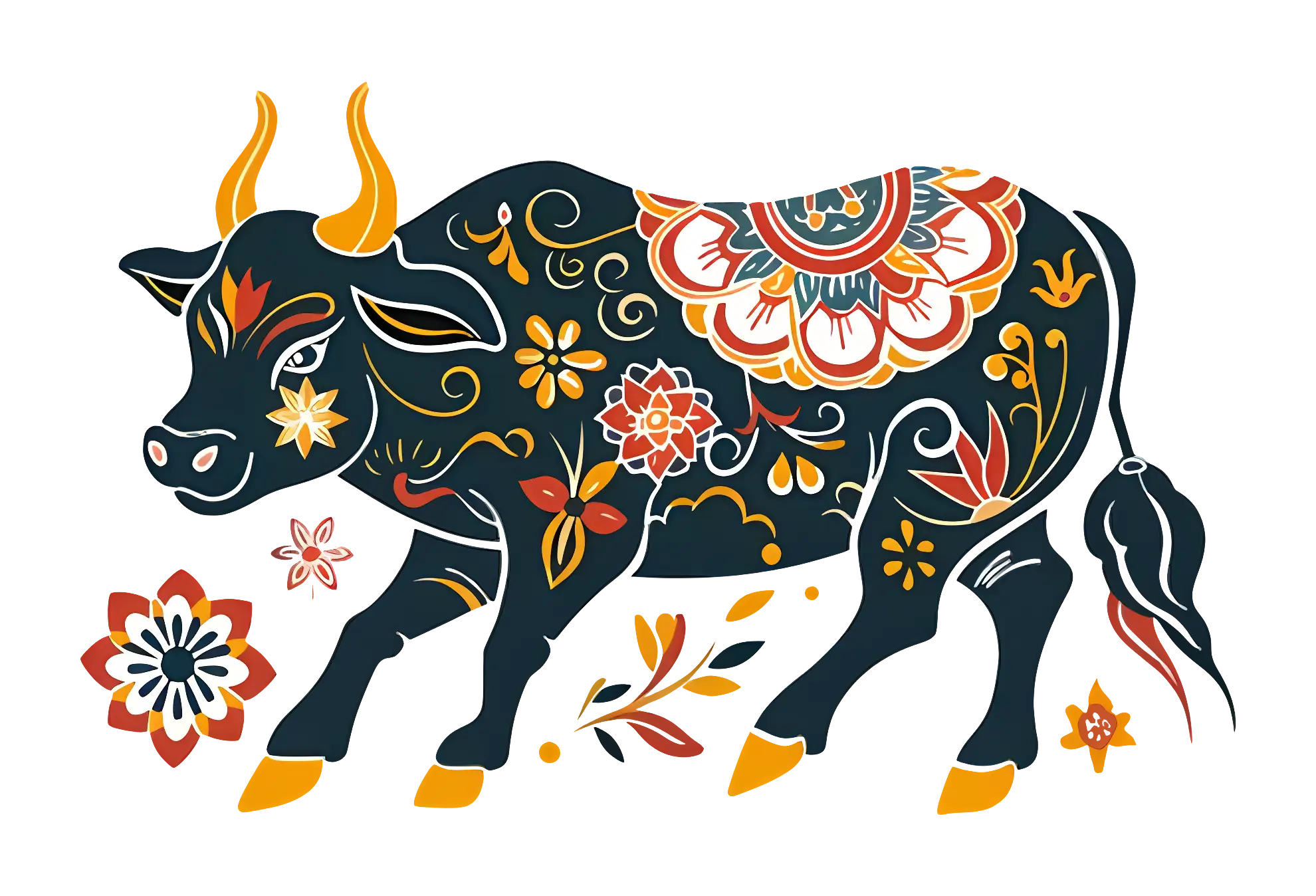 Floral Decorated Bull Illustration