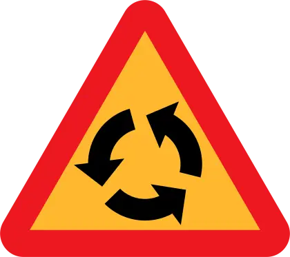 Yellow and Red Roundabout Traffic Sign