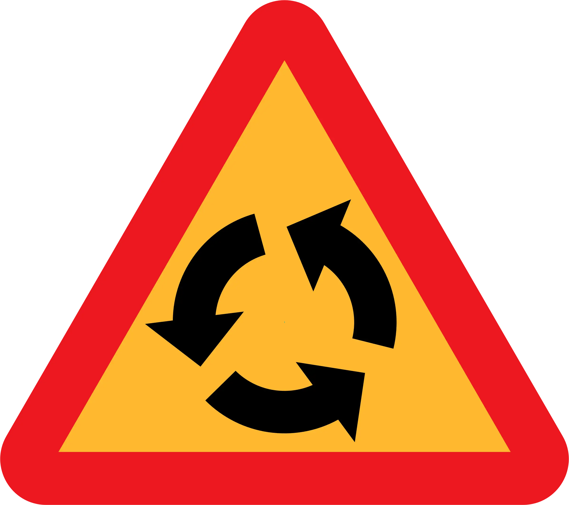 Yellow and Red Roundabout Traffic Sign