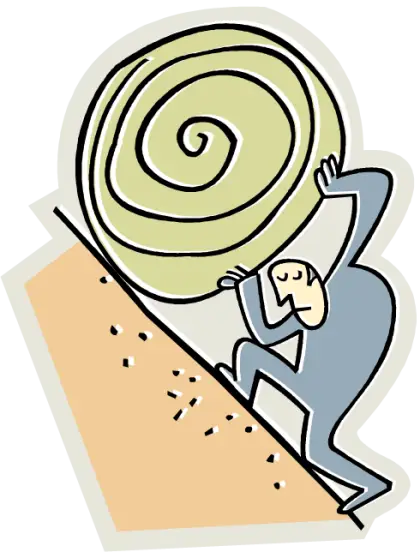 Man Pushing Boulder Up Hill