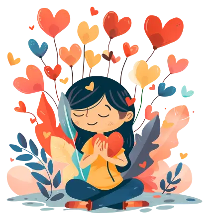 Girl Meditating with Hearts