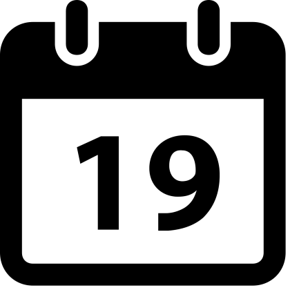 Black Calendar Icon with Date Number 19