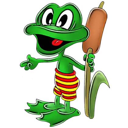 Cartoon Frog Holding a Cattail