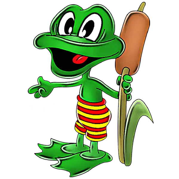 Cartoon Frog Holding a Cattail