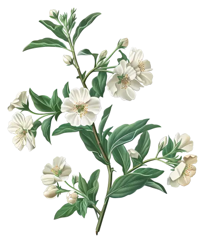 White Jasmine Flowers and Leaves Illustration
