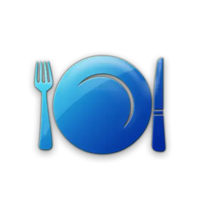 Blue Tableware Icon with Fork and Knife