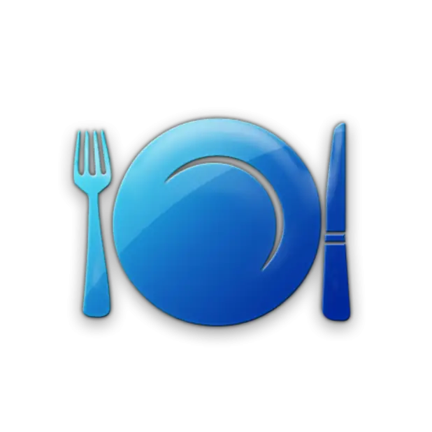 Blue Tableware Icon with Fork and Knife