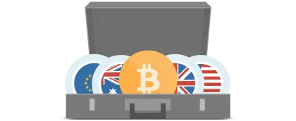 Bitcoin and Currency Icons in Briefcase