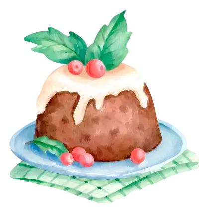 Christmas Pudding with Berries and Icing
