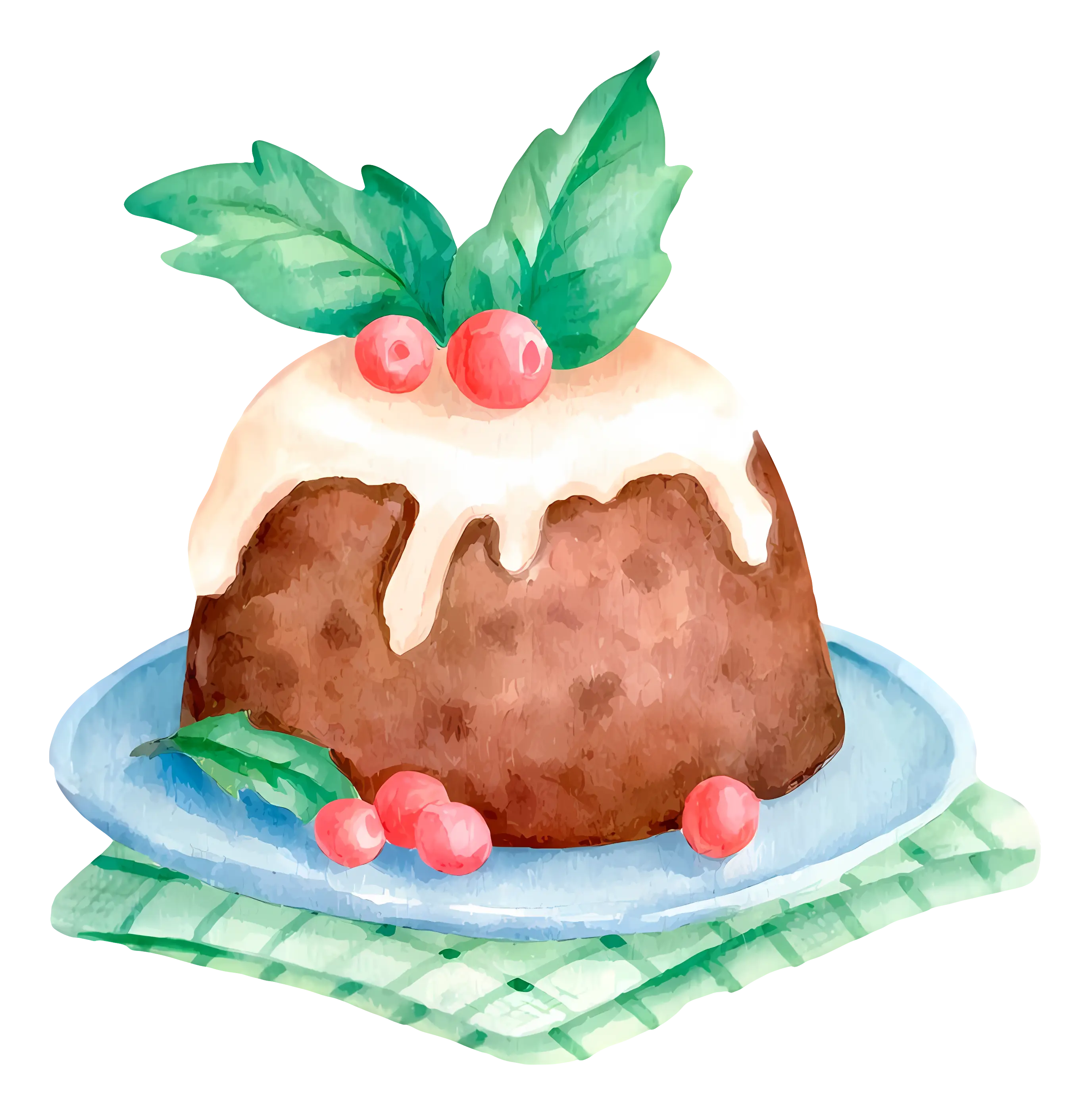 Christmas Pudding with Berries and Icing