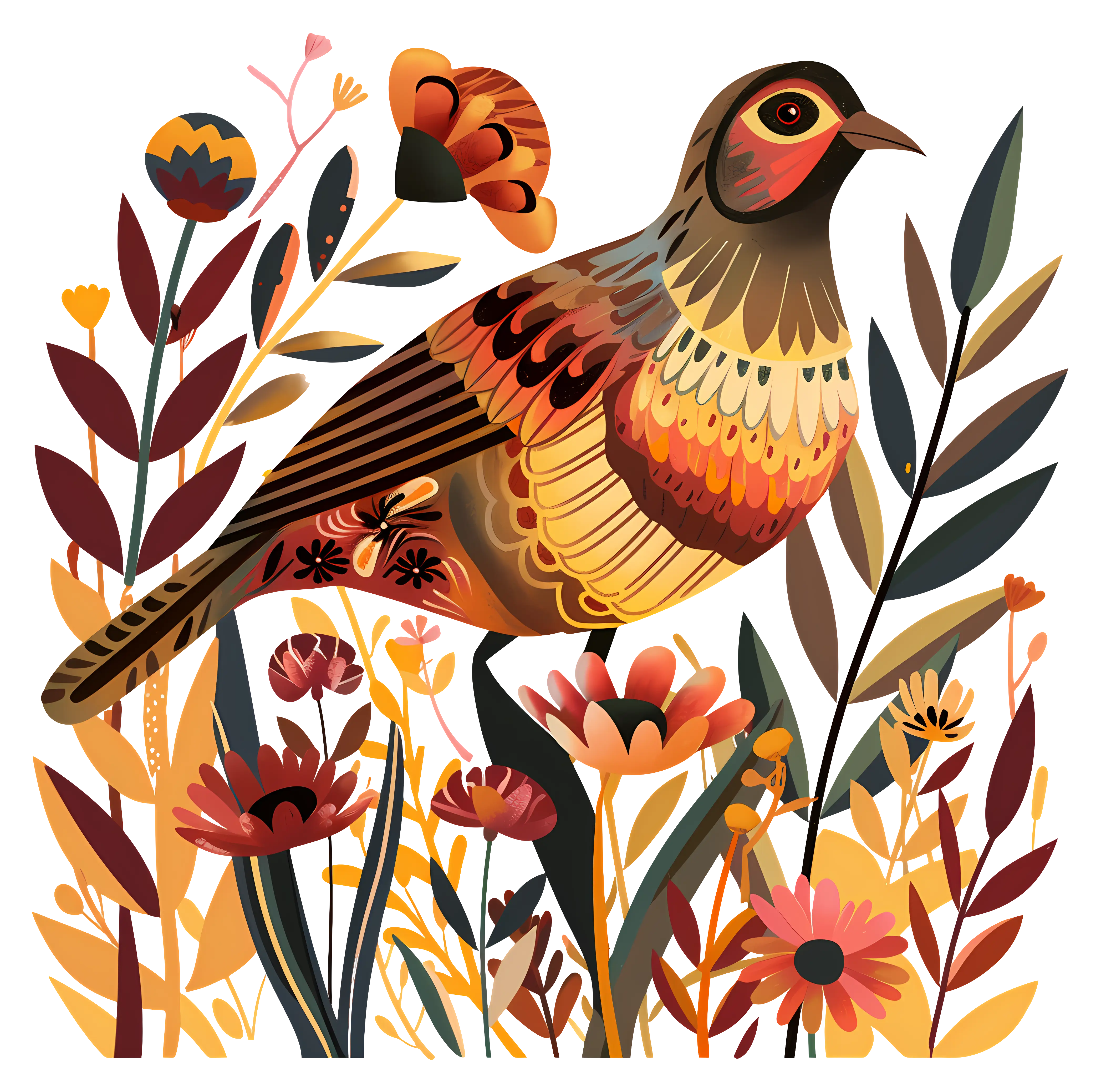 Decorative Bird with Floral Design