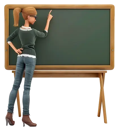 Teacher Pointing at Blackboard