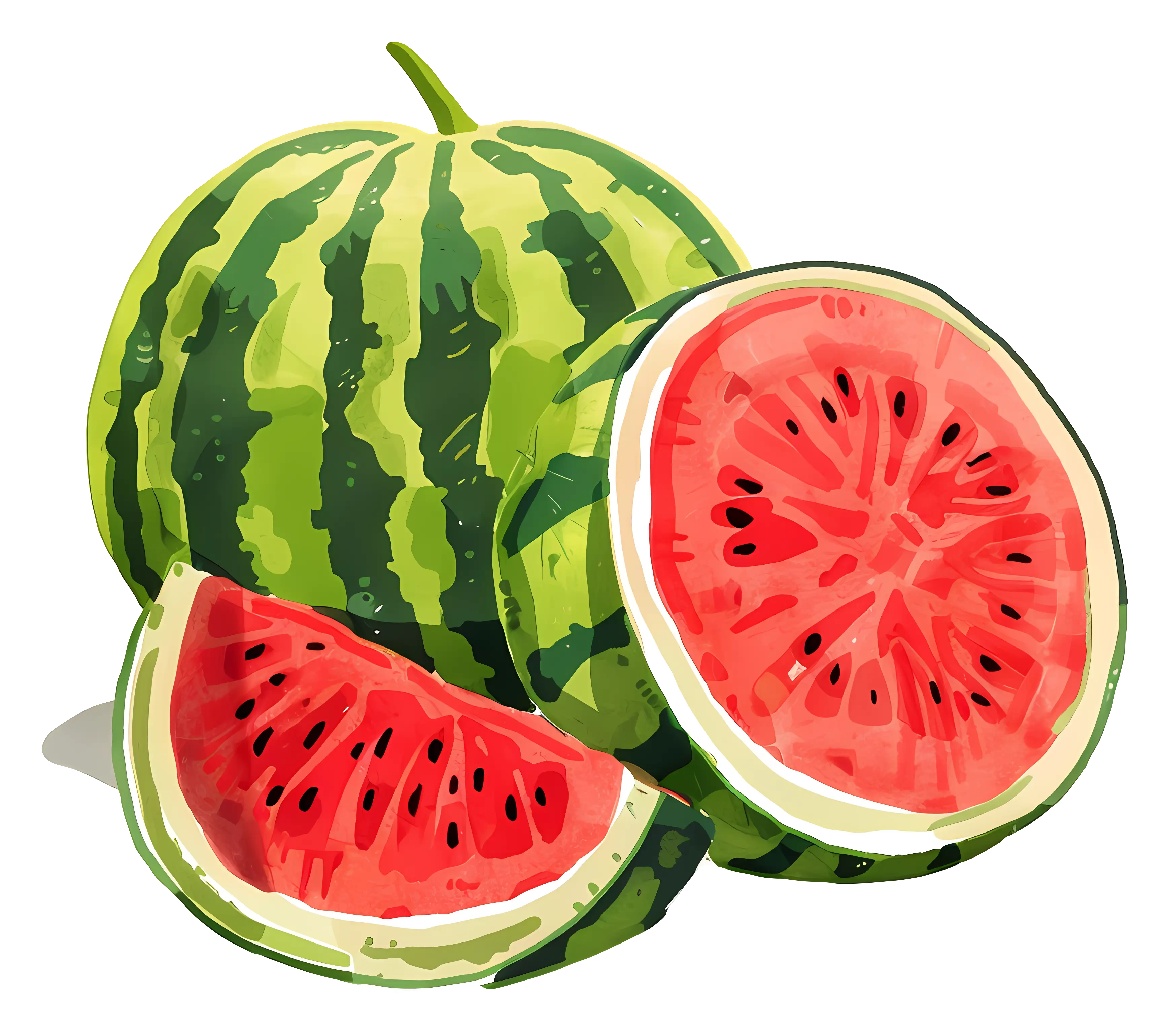 Juicy Watermelon with Green Rind and Red Flesh