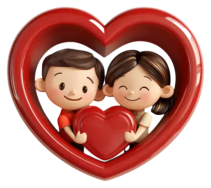 Cartoon Couple in Heart Frame