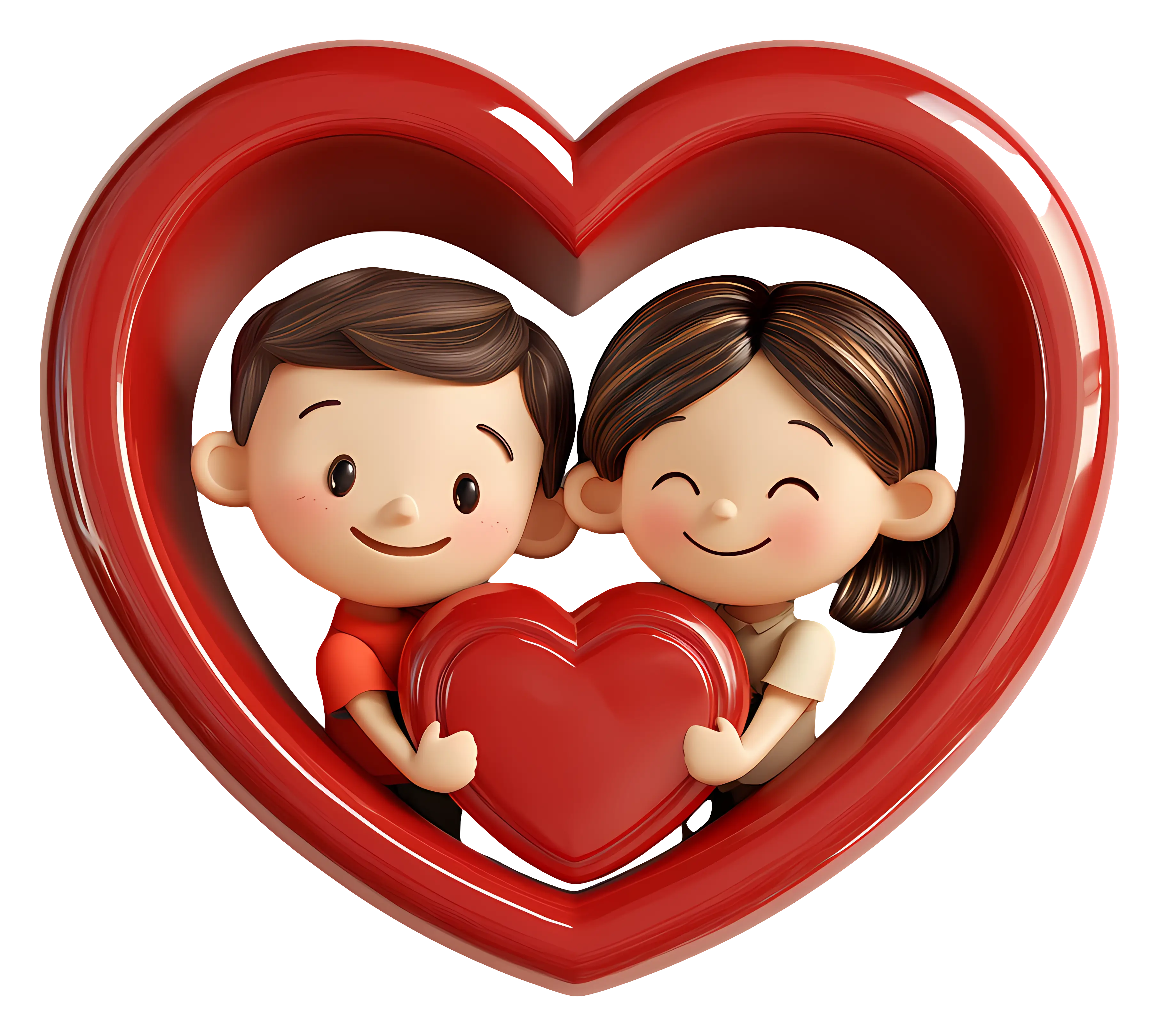 Cartoon Couple in Heart Frame