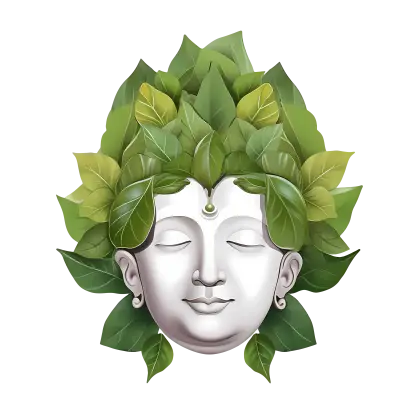 Buddha Face with Leaf Crown Symbolizing Nature