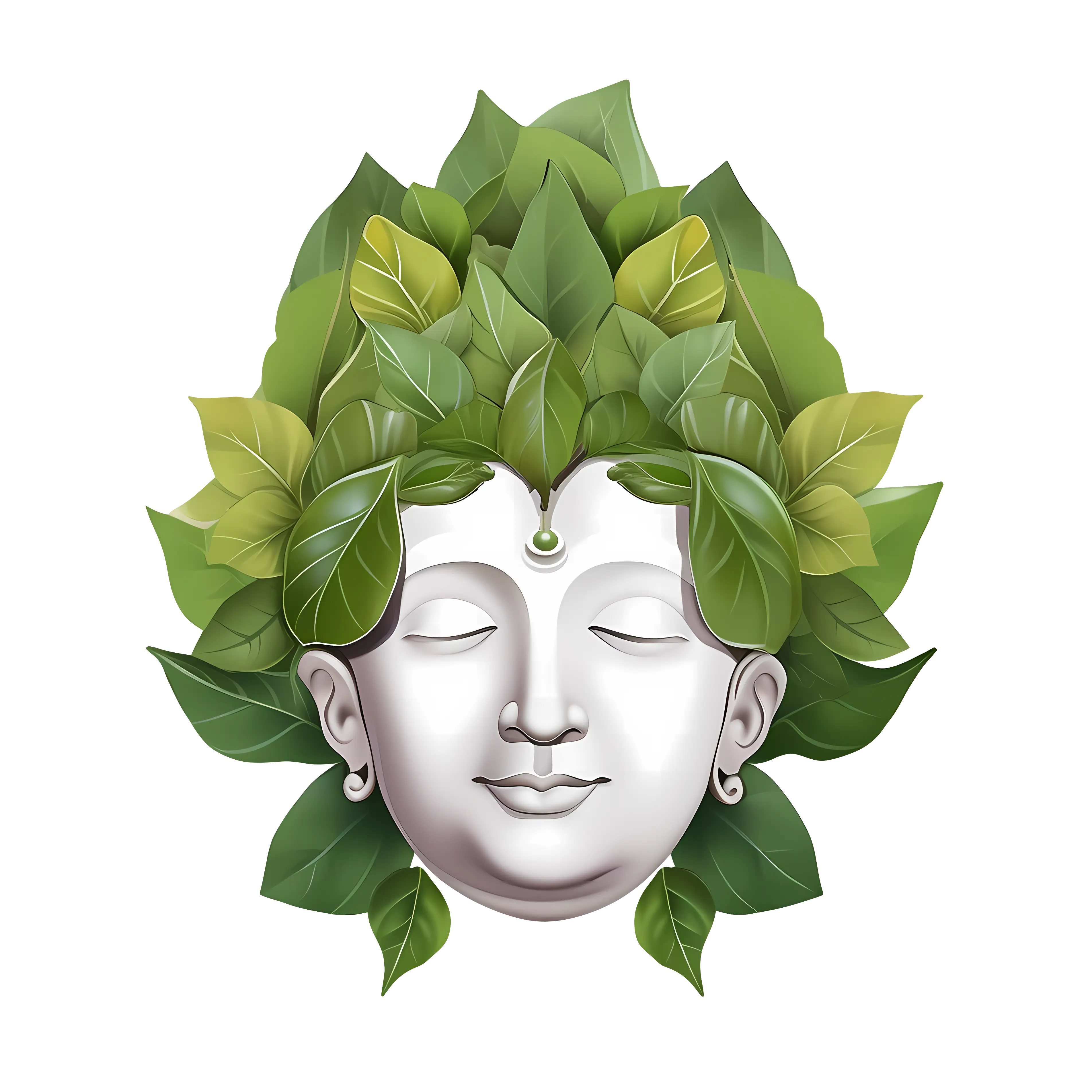 Buddha Face with Leaf Crown Symbolizing Nature