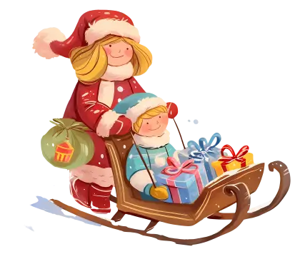 Girl with Sled Full of Presents