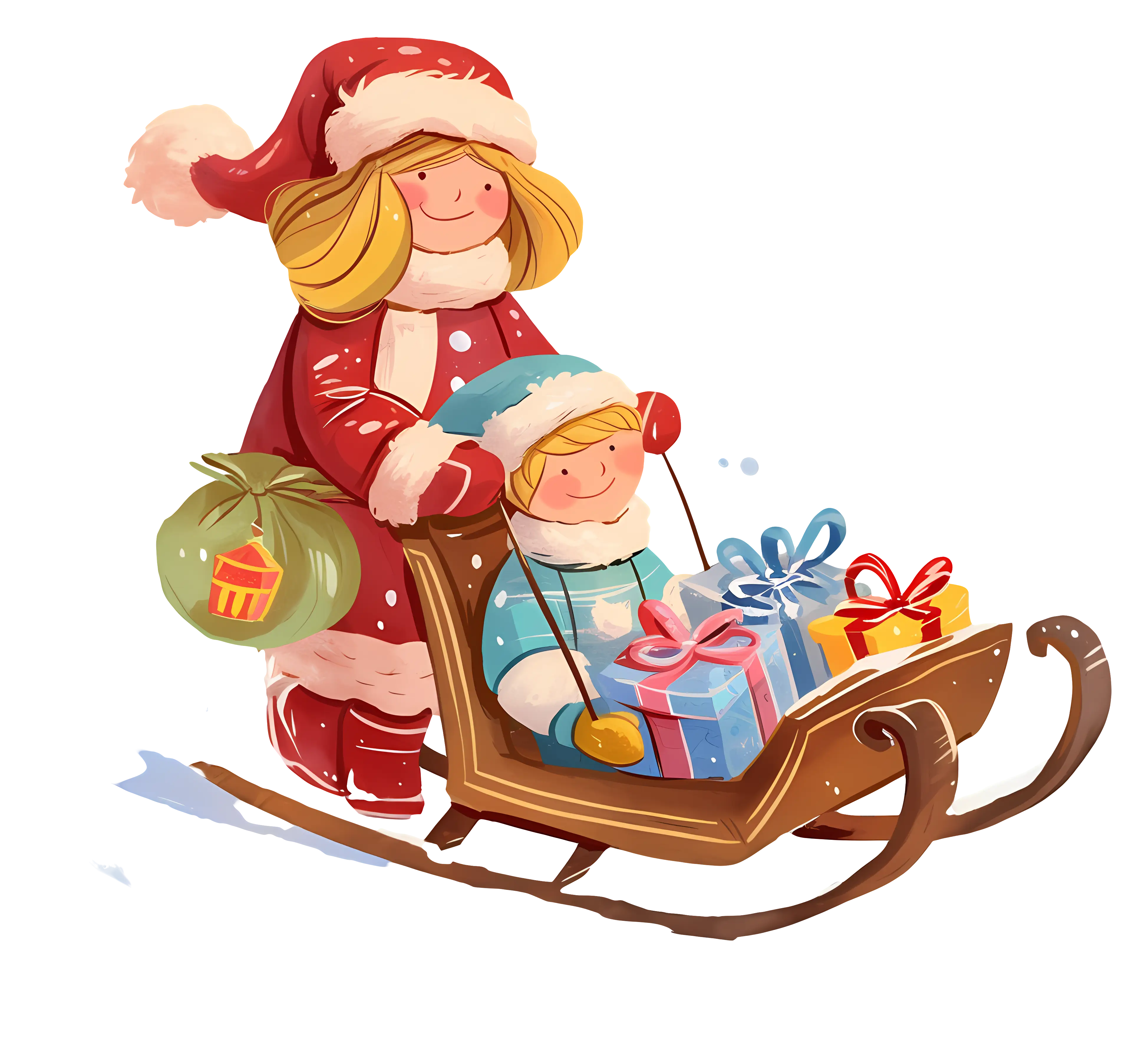 Girl with Sled Full of Presents