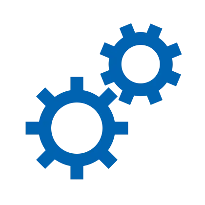 Two Blue Mechanical Gears Icon