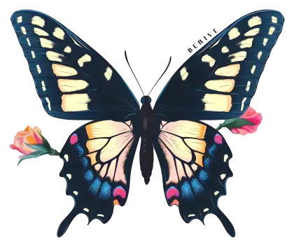 Decorative Butterfly with Vibrant Colors and Flowers