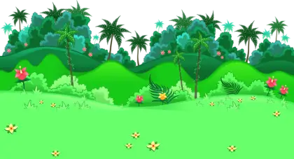 Cartoon Forest with Hills and Flowers