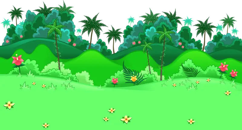 Cartoon Forest with Hills and Flowers