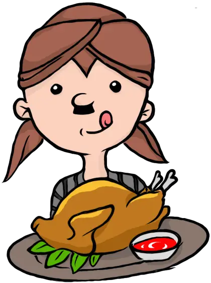 Cartoon Girl Eating Chicken