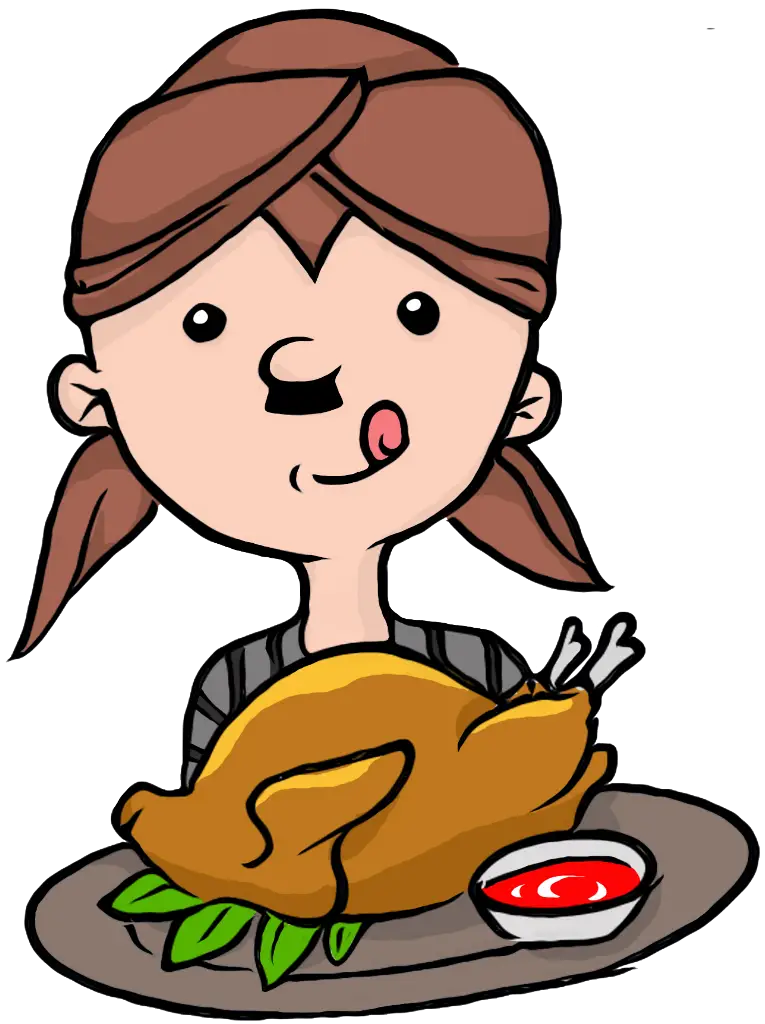 Cartoon Girl Eating Chicken