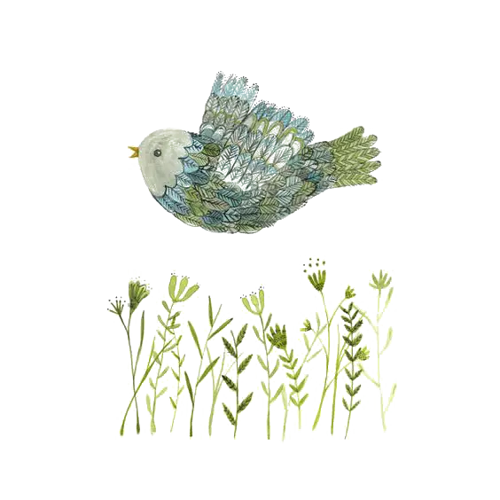 Flying Bird with Greenery Illustration