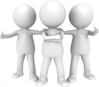Three 3D White Figures Symbolizing Unity and Teamwork