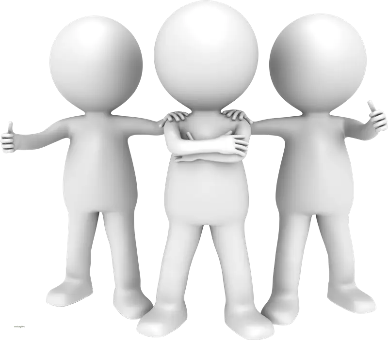 Three 3D White Figures Symbolizing Unity and Teamwork