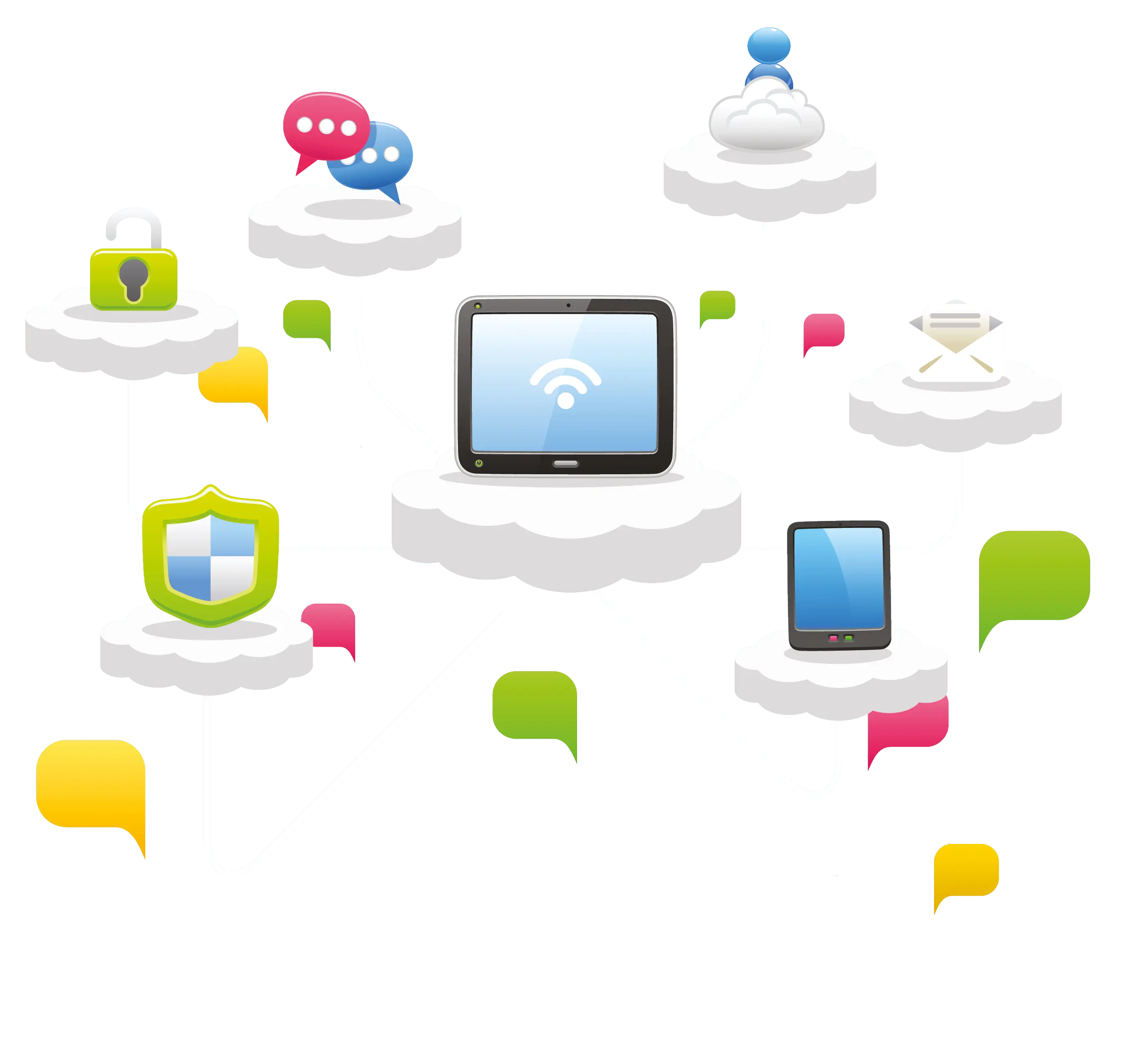 Cloud Computing Illustration with Various Icons