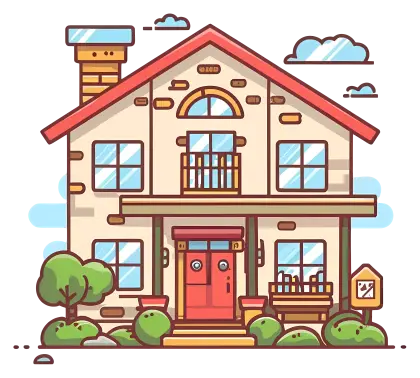 Cartoon House with Red Roof Illustration