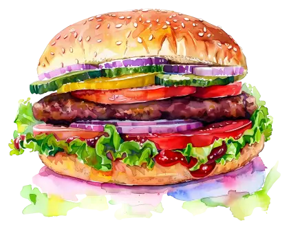Watercolor Style Delicious Burger Illustration