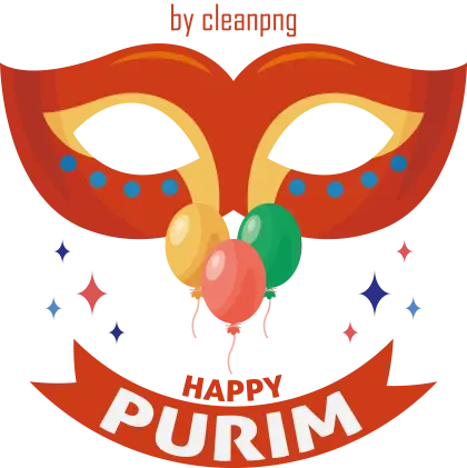 Happy Purim with Red Mask and Balloons