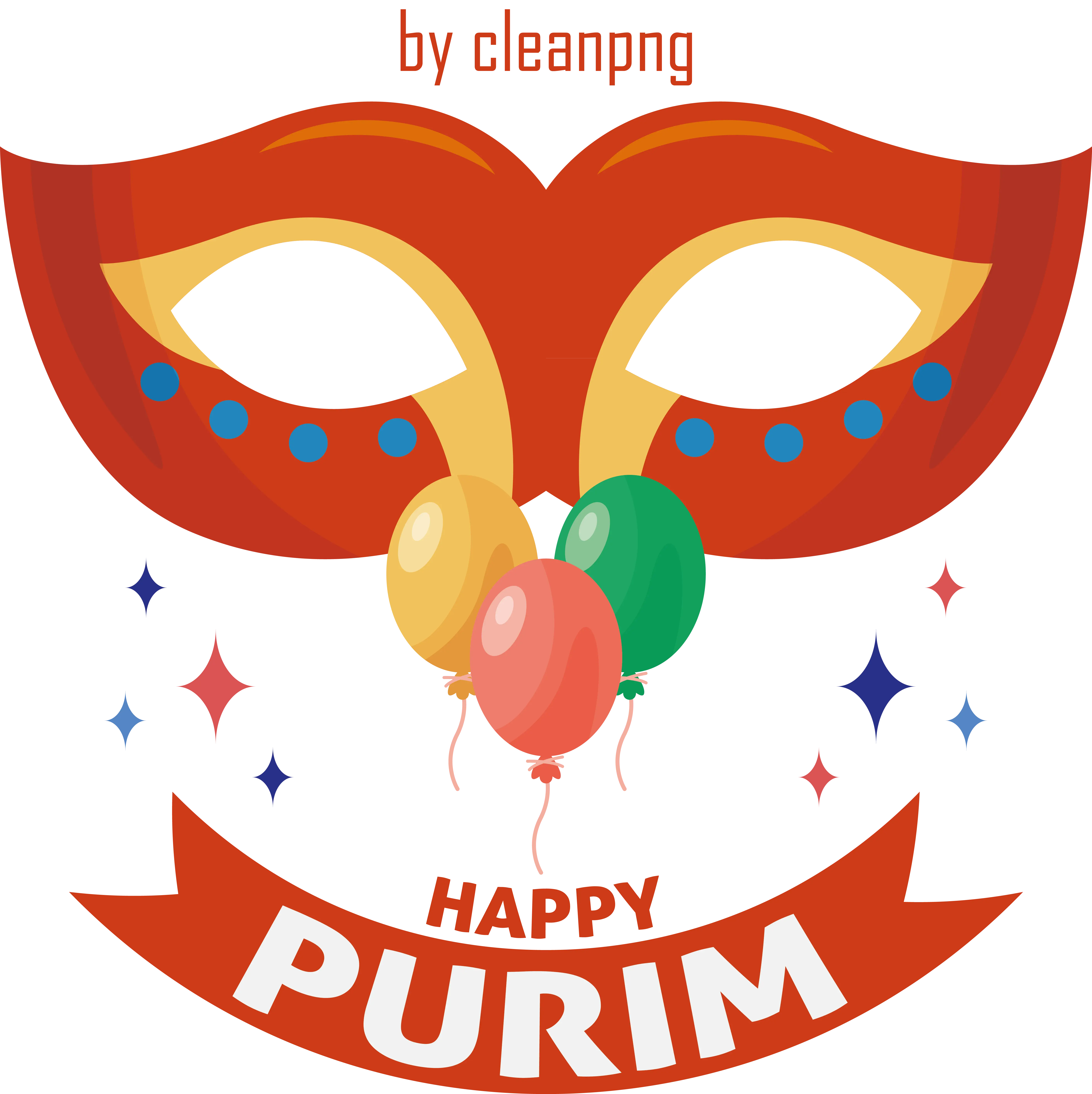 Happy Purim with Red Mask and Balloons