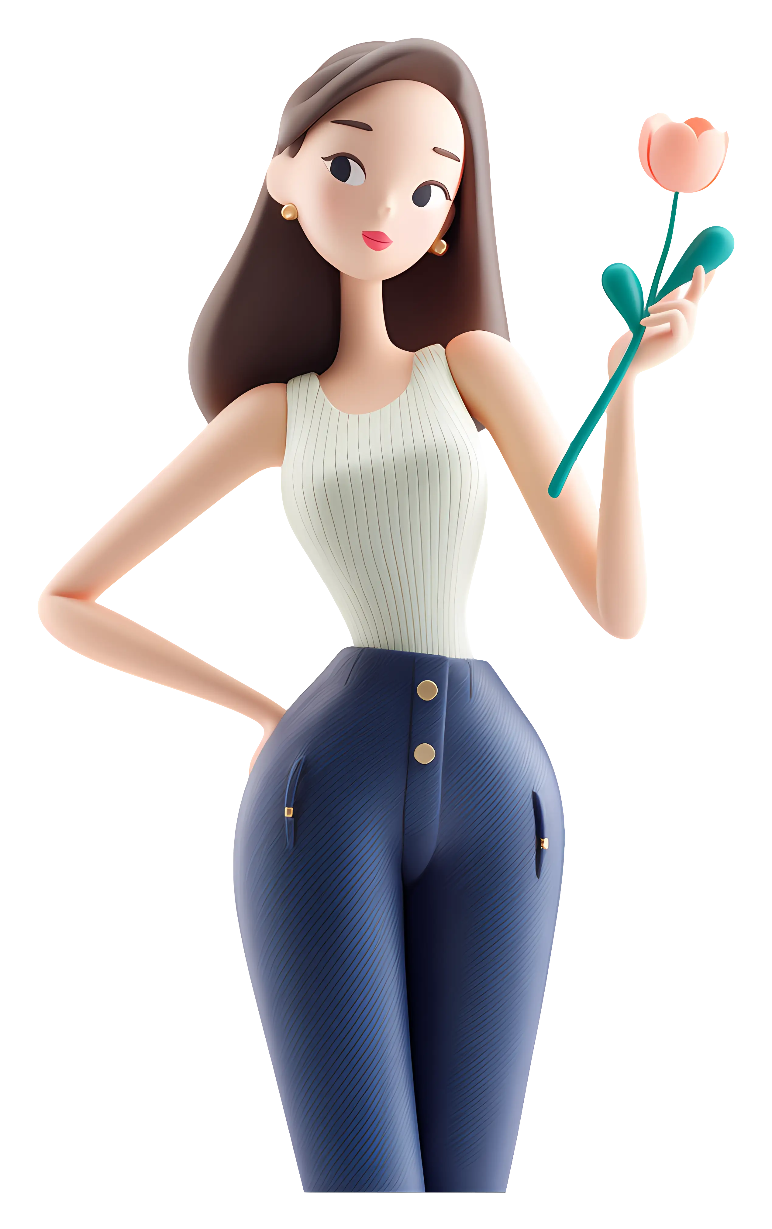 Elegant Woman Holding a Flower