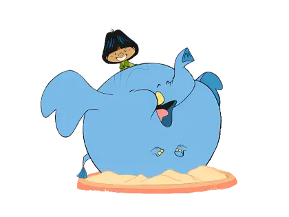 Blue Cartoon Elephant with Child