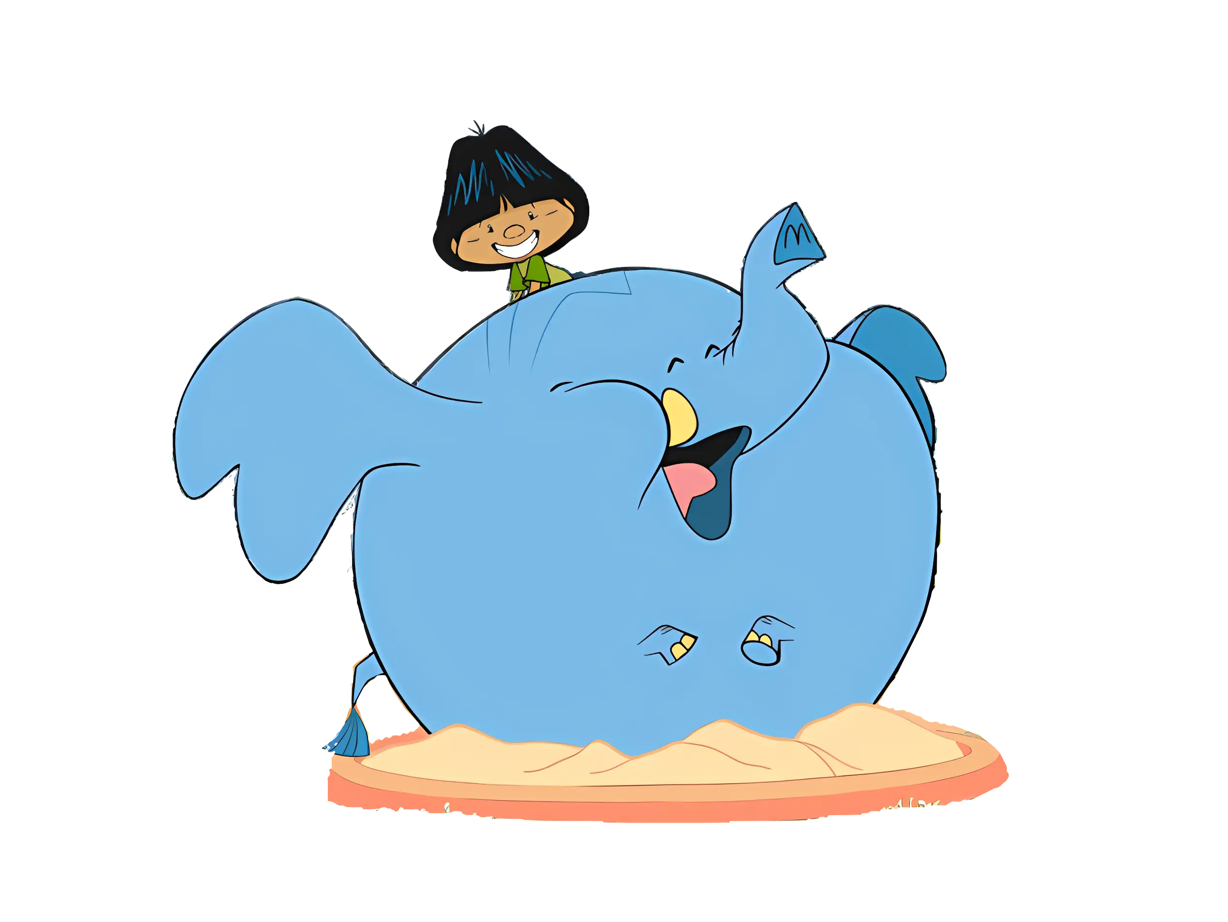 Blue Cartoon Elephant with Child