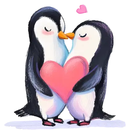 Adorable Penguins Holding a Heart in Love