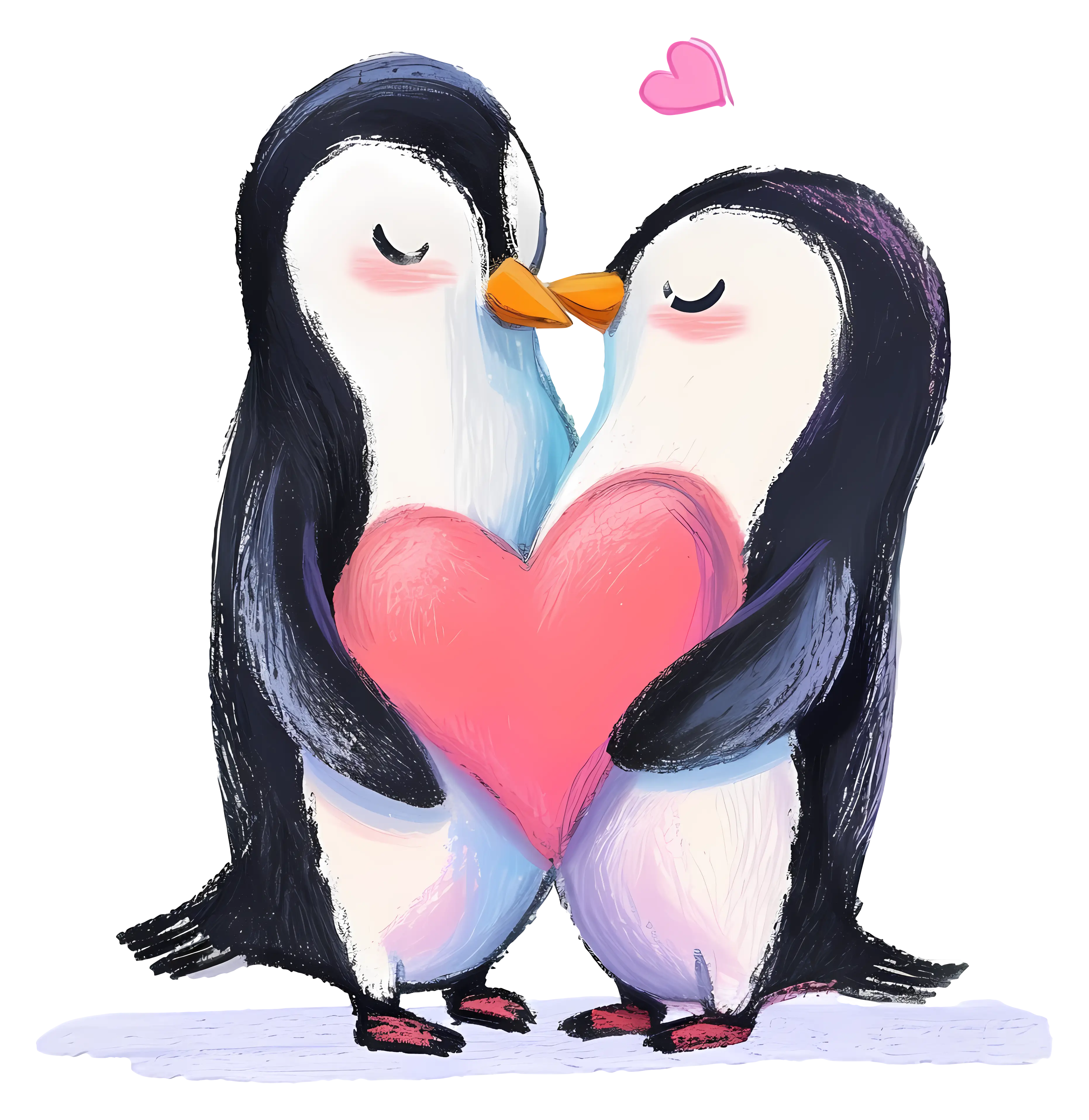 Adorable Penguins Holding a Heart in Love