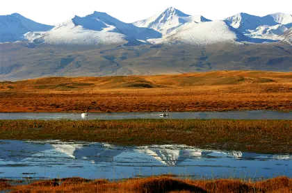 Snowy Mountains with Lake Reflection
