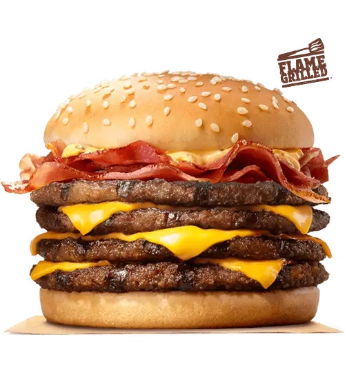 Delicious Triple Cheeseburger with Bacon and Cheese