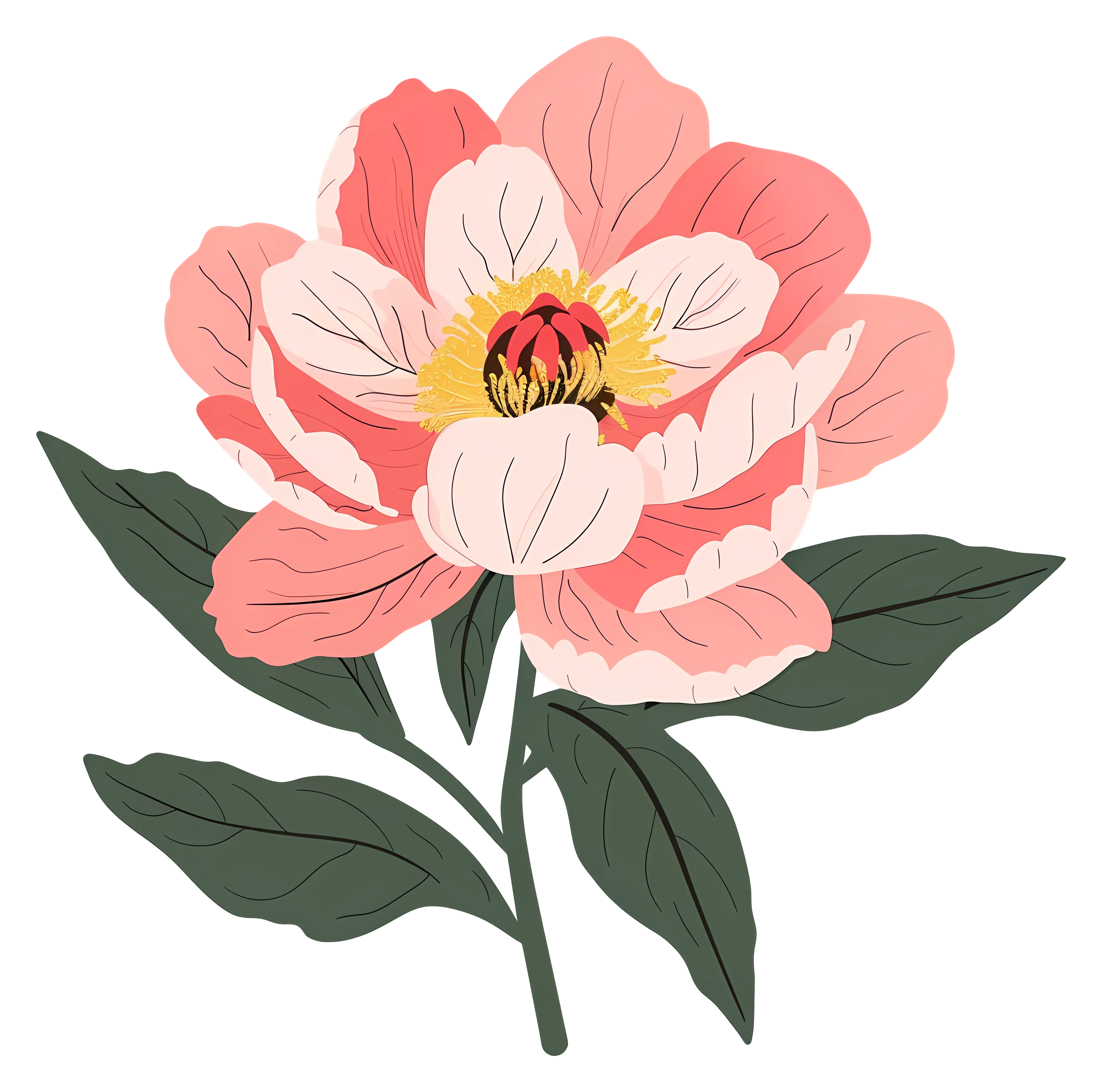 Pink Peony Botanical Illustration