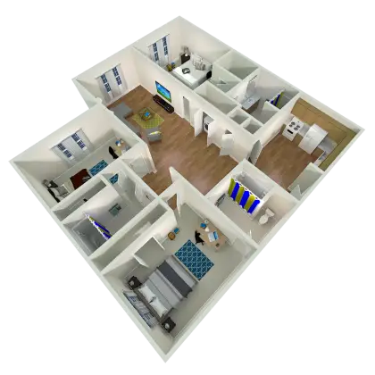 3D Apartment Floor Plan Illustration