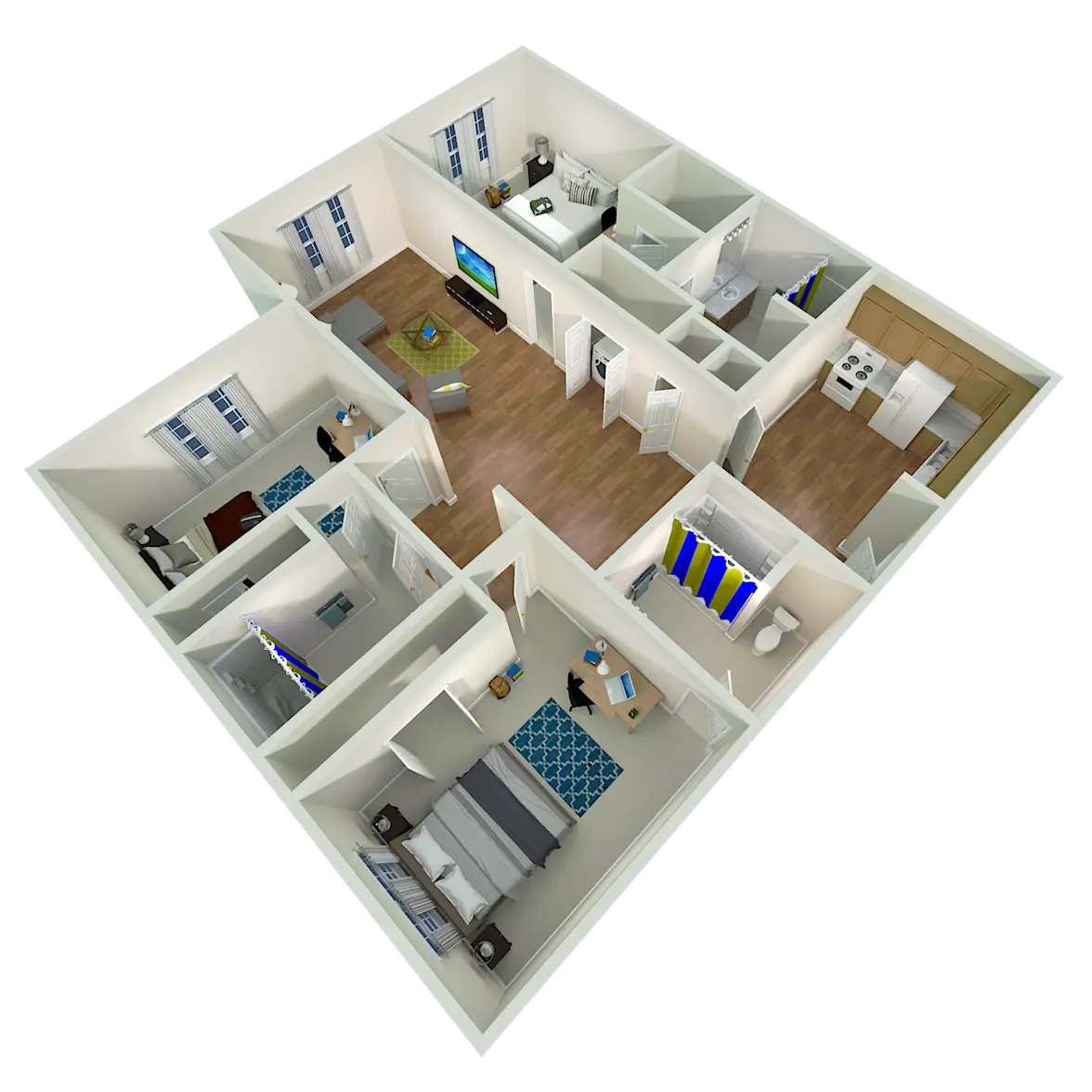 3D Apartment Floor Plan Illustration