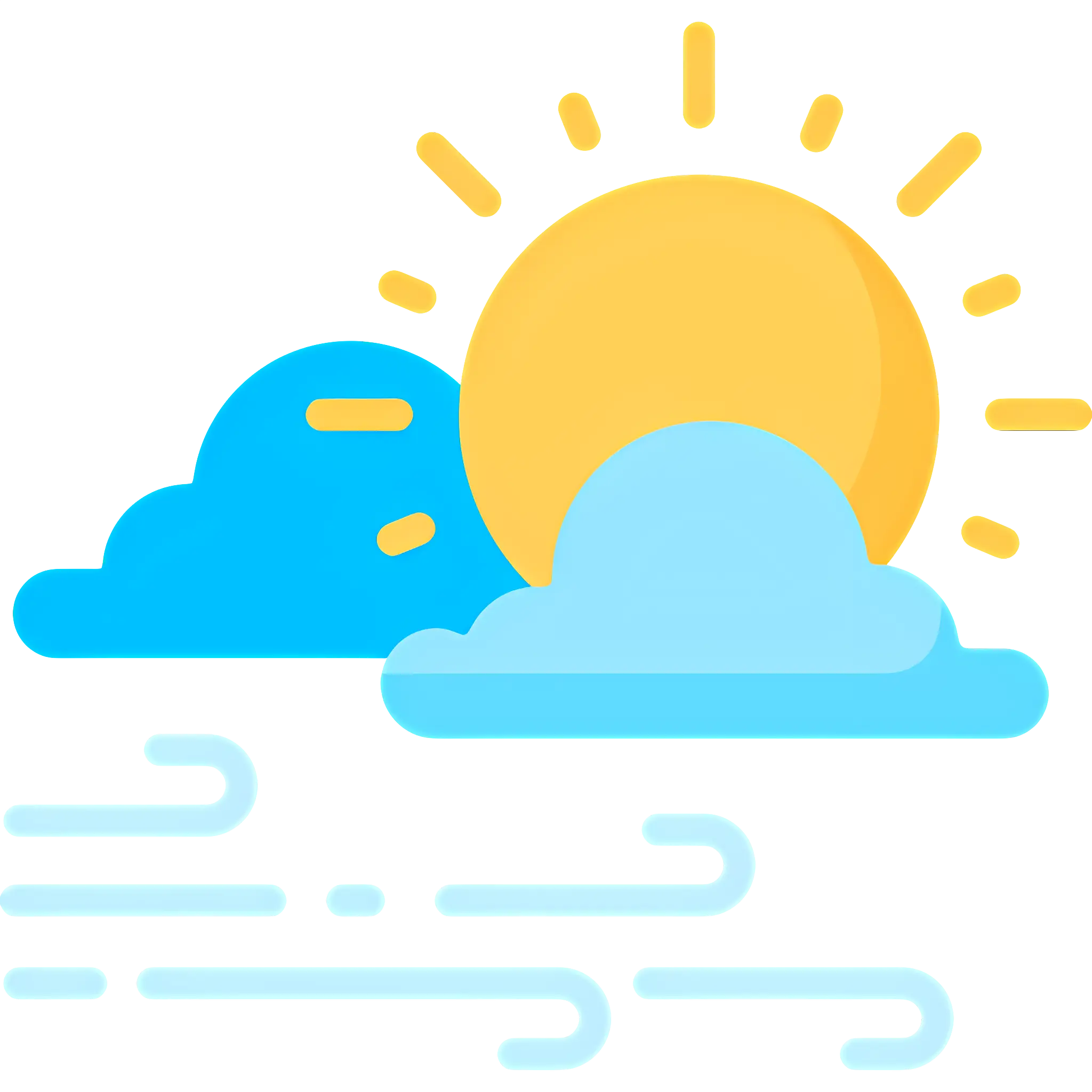 Sun and Clouds with Wind Weather Icon